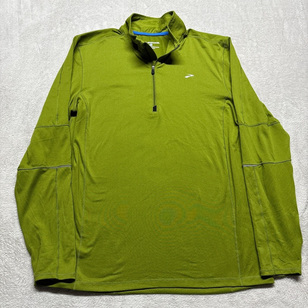 Brooks 1/2 Zip Shirt Mens L‎ Green Running Performance Wicking Thumb Holes Mock